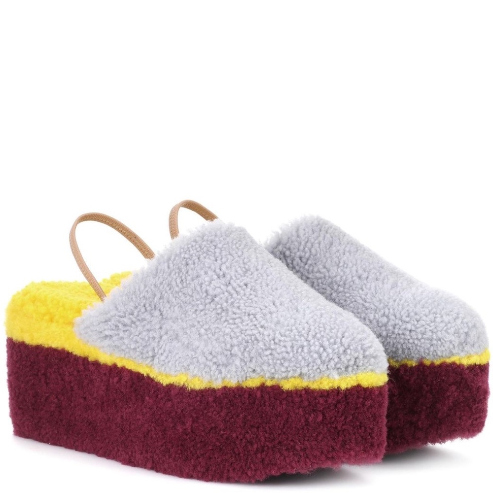 Fendi Multi Color Colorblock Platform Shearling Mules - Picture 2 of 12